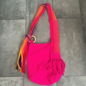 Columbian Wayuu handwoven knit crossbody sling bag neon pink